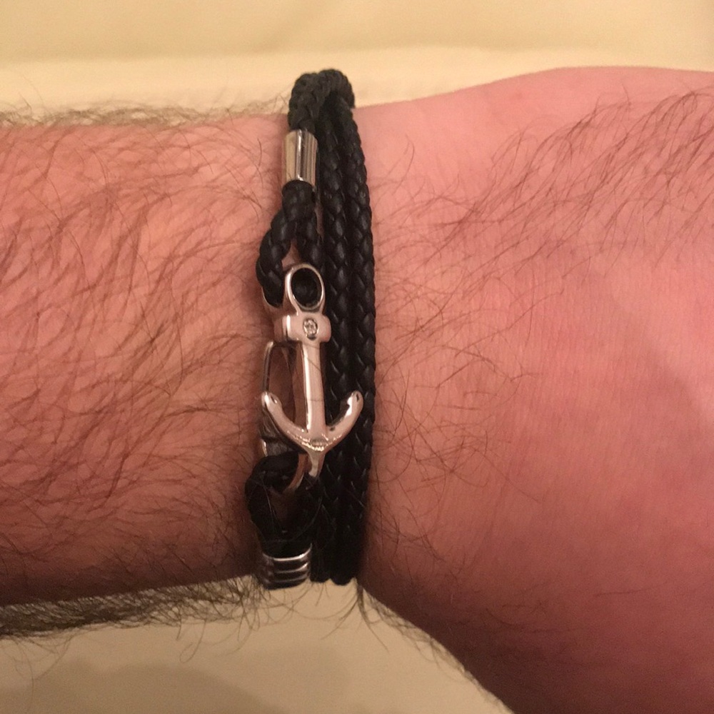 Double Layered Braided Leather Anchor Bracelet